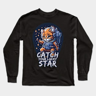 Catch your lucky star (cat astronaut) Long Sleeve T-Shirt